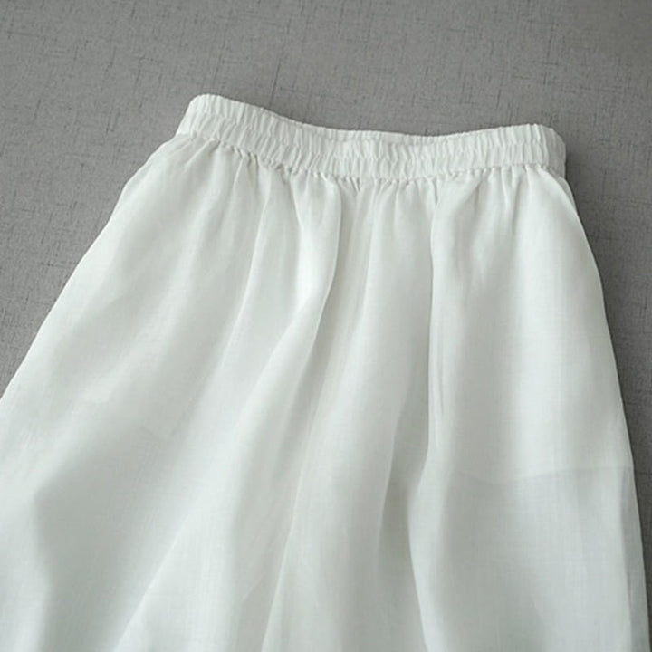Pantalones casuales de pierna ancha con abertura de ramio, lisos y bolsillos, de Buddha Stones, para mujer, de largo 7-8