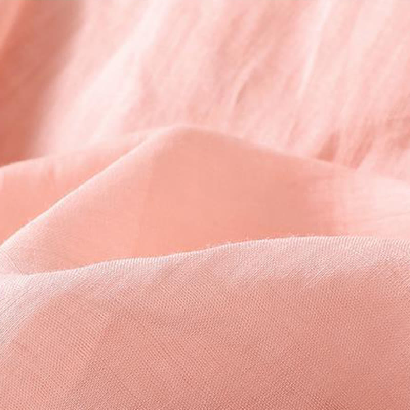 Camisa de lino y algodón para mujer, manga corta, informal, con bordado retro de Buddha Stones y diseño de botones de rana - image 10