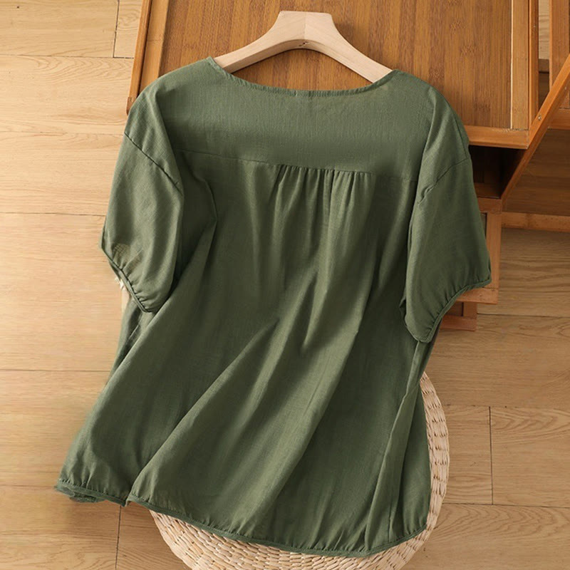 Chaqueta de manga corta de algodón y lino para mujer, con bordado asimétrico vintage de Buddha Stones y estampado de flores y plantas - image 1