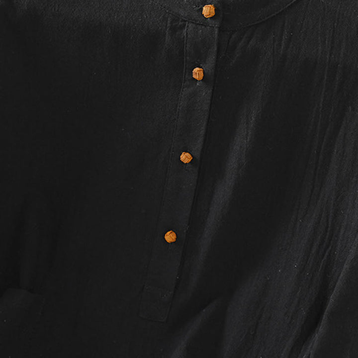 Camisa de lino y algodón de media manga con bolsillo para mujer, diseño sencillo, informal, de verano, con medio botón, de color puro - image 17