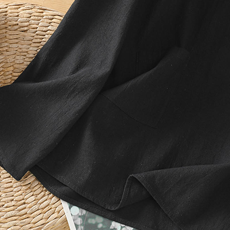 Camisa de lino y algodón de media manga con bolsillo para mujer, diseño sencillo, informal, de verano, con medio botón, de color puro - image 18