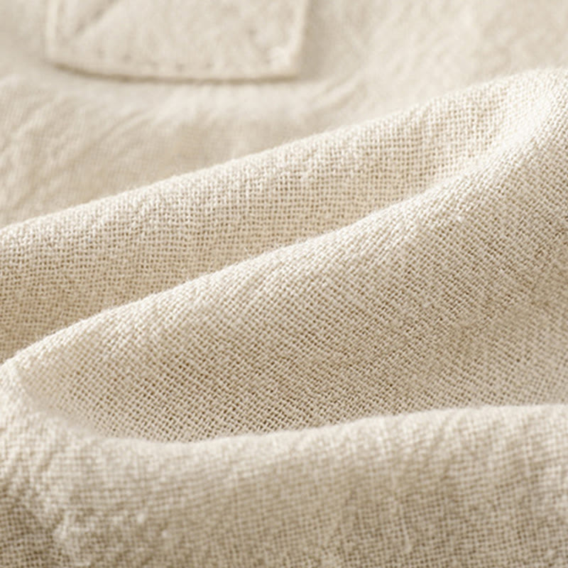 Camisa de lino y algodón de media manga con bolsillo para mujer, diseño sencillo, informal, de verano, con medio botón, de color puro - image 4