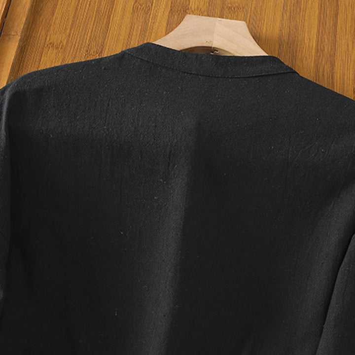 Camisa de lino y algodón de media manga con bolsillo para mujer, diseño sencillo, informal, de verano, con medio botón, de color puro - image 16