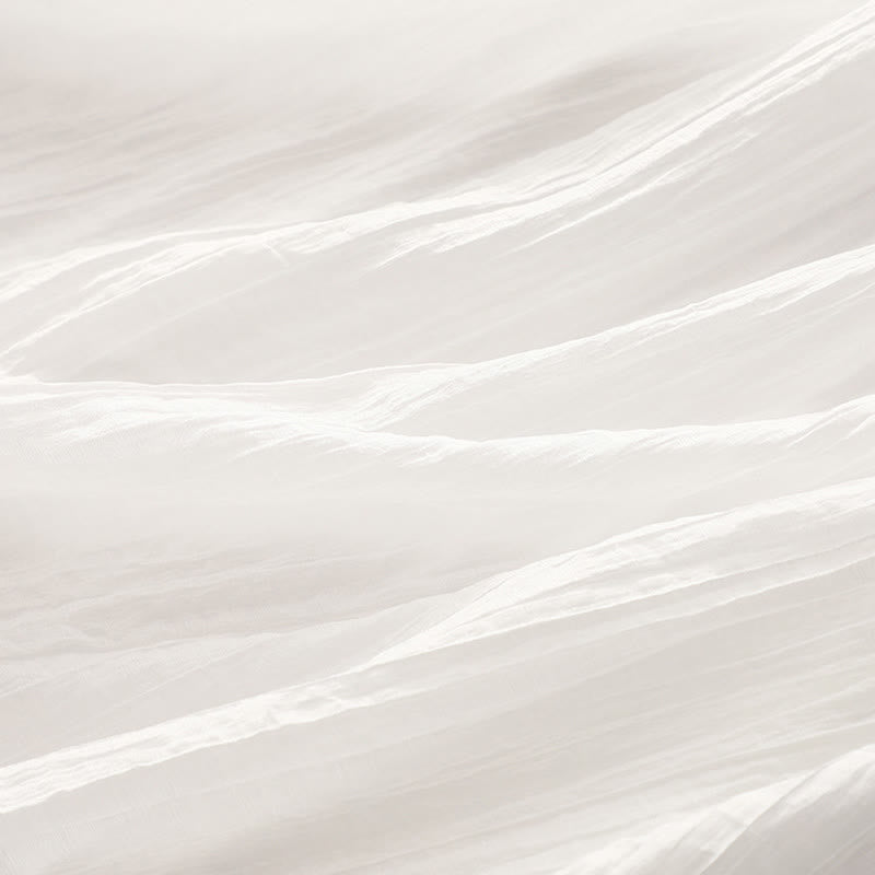 Vestido midi informal de verano con bordado liso y doble capa de algodón y lino de manga corta con Buddha Stones - image 28