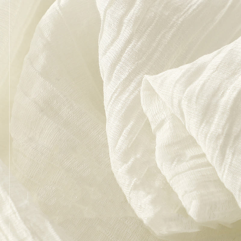 Vestido midi informal de verano con bordado liso y doble capa de algodón y lino de manga corta con Buddha Stones - image 18