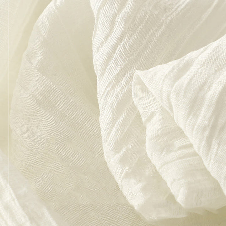 Vestido midi informal de verano con bordado liso y doble capa de algodón y lino de manga corta con Buddha Stones - image 18