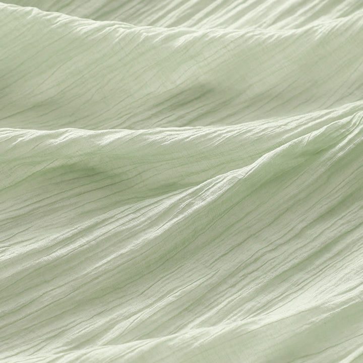 Vestido midi informal de verano con bordado liso y doble capa de algodón y lino de manga corta con Buddha Stones - image 6