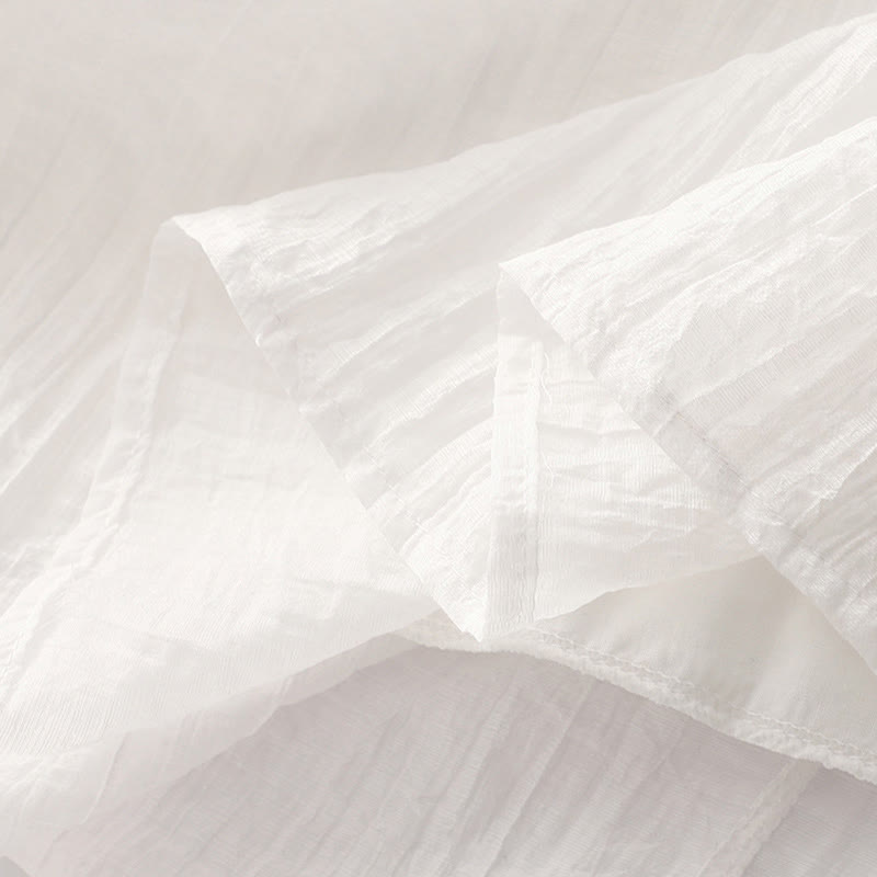 Vestido midi informal de verano con bordado liso y doble capa de algodón y lino de manga corta con Buddha Stones - image 29