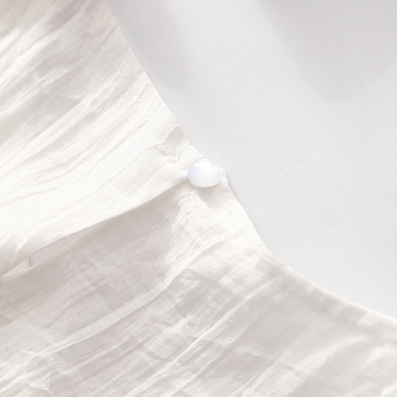 Vestido midi informal de verano con bordado liso y doble capa de algodón y lino de manga corta con Buddha Stones - image 26