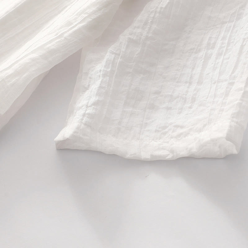 Vestido midi informal de verano con bordado liso y doble capa de algodón y lino de manga corta con Buddha Stones - image 27