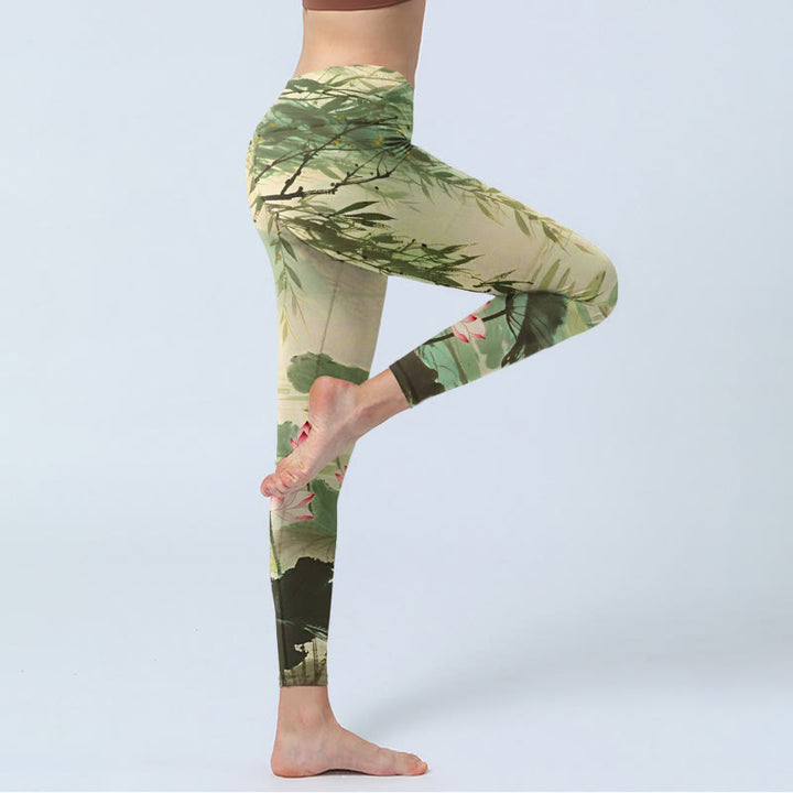 Leggings de yoga para mujer con estampado de flores de loto rosa, Buddha Stones - image 5