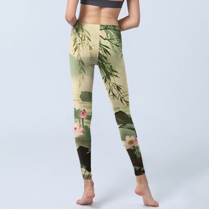 Leggings de yoga para mujer con estampado de flores de loto rosa, Buddha Stones - image 7