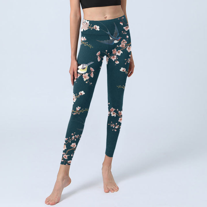Leggings de yoga para mujer con estampado de Buddha Stones, golondrinas y flores de durazno - image 6