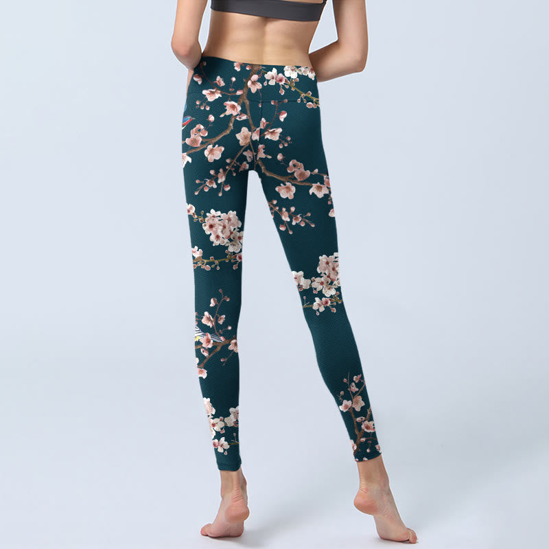 Leggings de yoga para mujer con estampado de Buddha Stones, golondrinas y flores de durazno - image 7