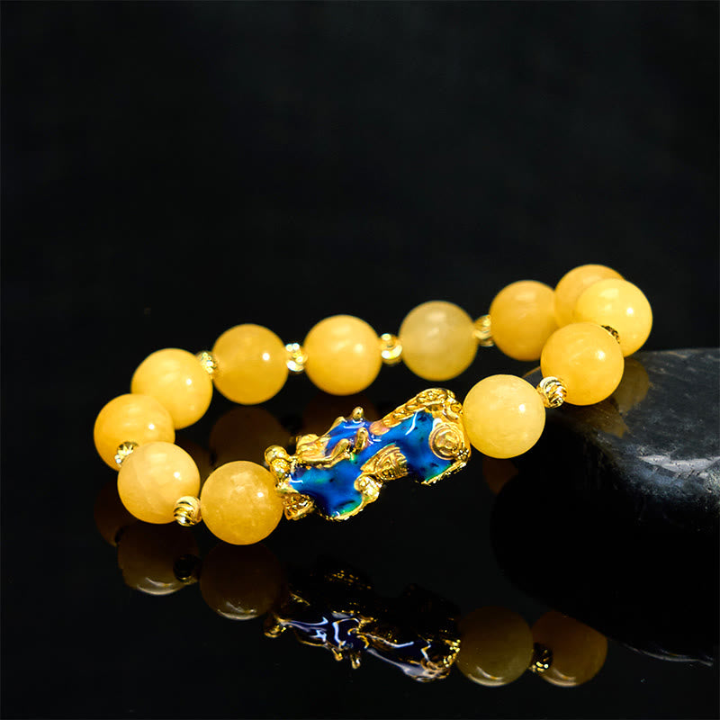 Pulsera PiXiu de la riqueza con topacio natural que cambia de color y Buddha Stones