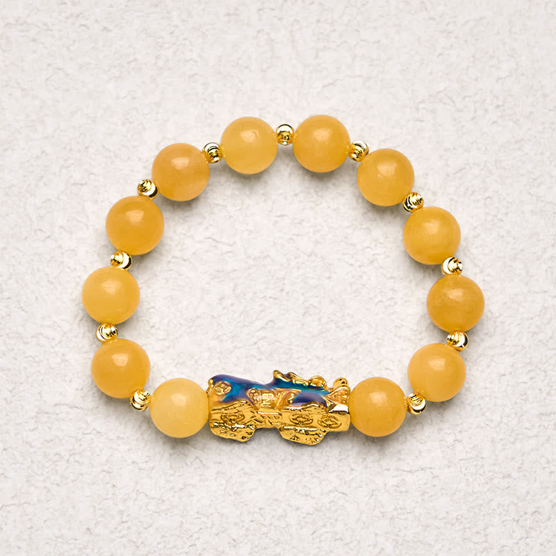 Pulsera PiXiu de la riqueza con topacio natural que cambia de color y Buddha Stones
