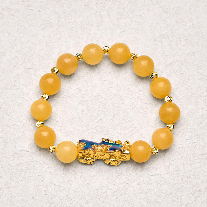 Pulsera PiXiu de la riqueza con topacio natural que cambia de color y Buddha Stones