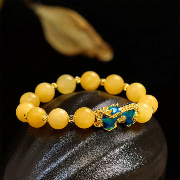 Pulsera PiXiu de la riqueza con topacio natural que cambia de color y Buddha Stones