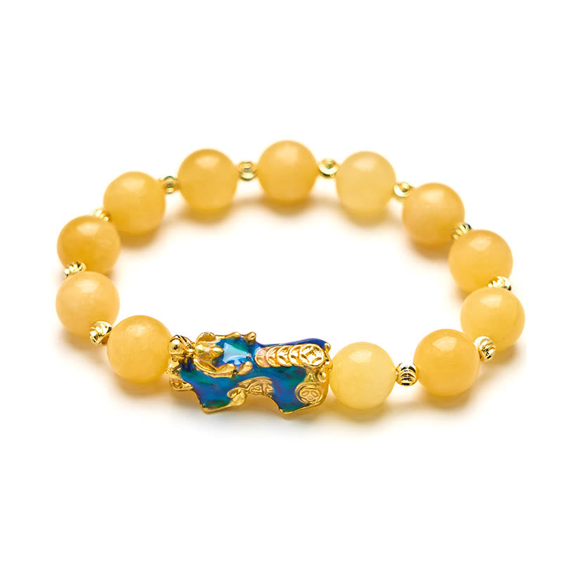 Pulsera PiXiu de la riqueza con topacio natural que cambia de color y Buddha Stones