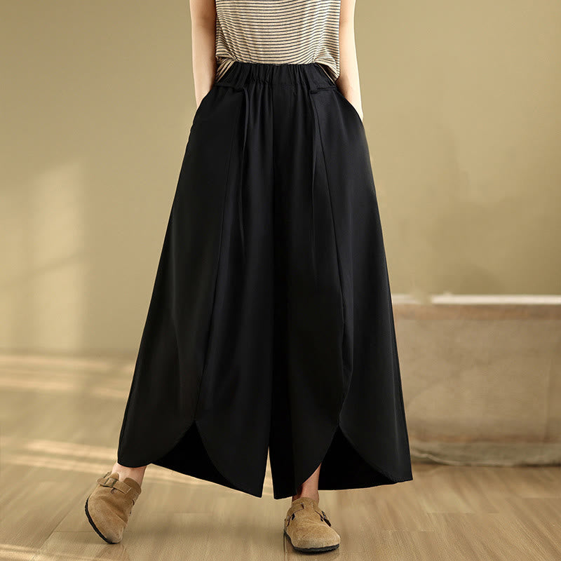 Pantalones de pierna ancha con abertura y bolsillos para mujer, estilo vintage de verano con cordones de Buddha Stones - Negro - US8-10,UK/AU12-14,EU40-42 (2XL) - image 0