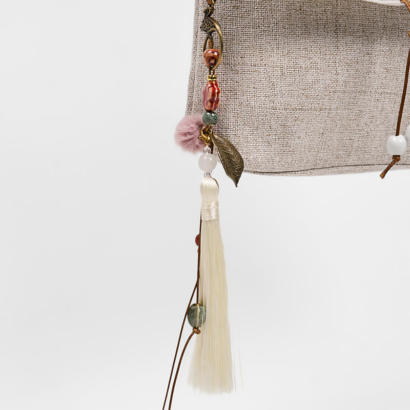 Mochila de lona de poliéster de gran capacidad con bordado de magnolia y Buddha Stones, hecha a mano