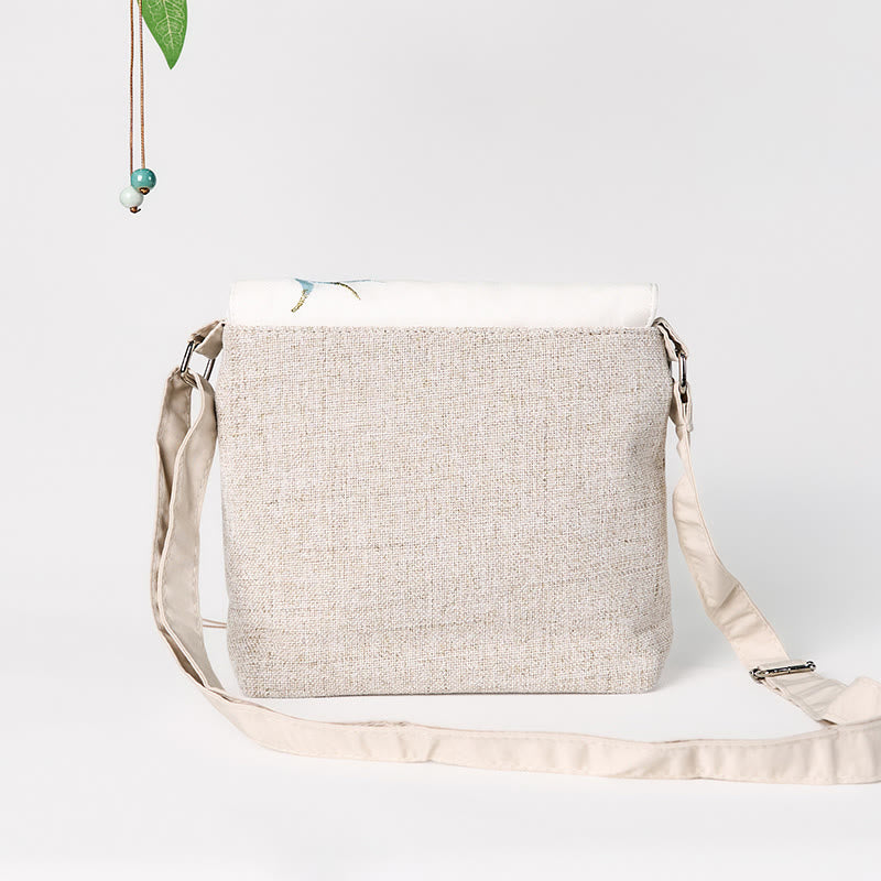 Mochila de lona de poliéster de gran capacidad con bordado de magnolia y Buddha Stones, hecha a mano