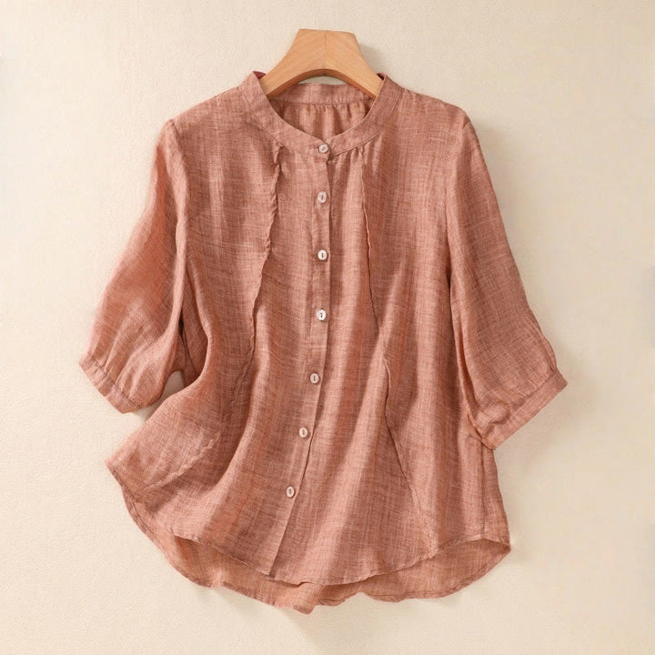 Cárdigan informal de lino y algodón para mujer, con cuello alto, manga tres cuartos y botones con volantes, estilo diario, con Buddha Stones - Coral - US8-10,UK/AU12-14,EU40-42 (2XL) - image 15