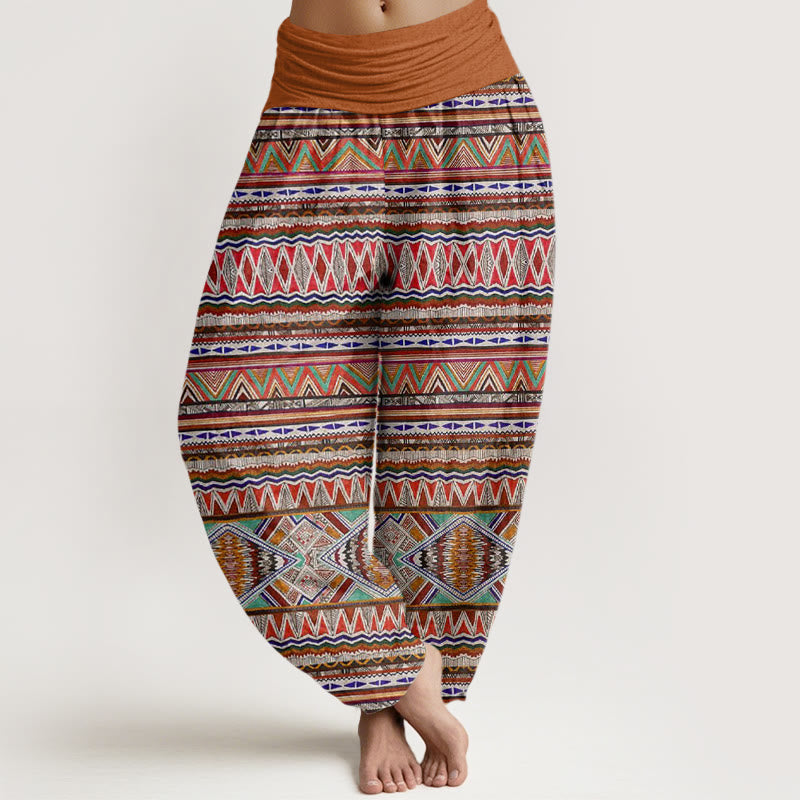 Pantalones harén con cintura elástica para mujer, estilo tribal informal con estampado geométrico y Buddha Stones - Perú - US22,UK/AU26,EU54 (6XL) - image 1