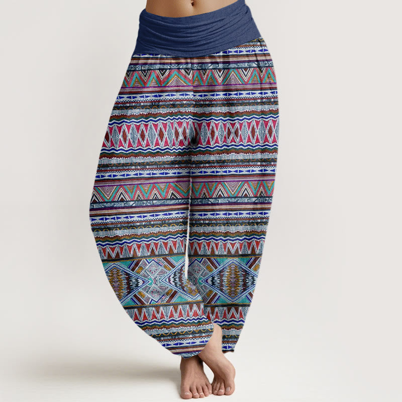 Pantalones harén con cintura elástica para mujer, estilo tribal informal con estampado geométrico y Buddha Stones - Azul real - US22,UK/AU26,EU54 (6XL) - image 8