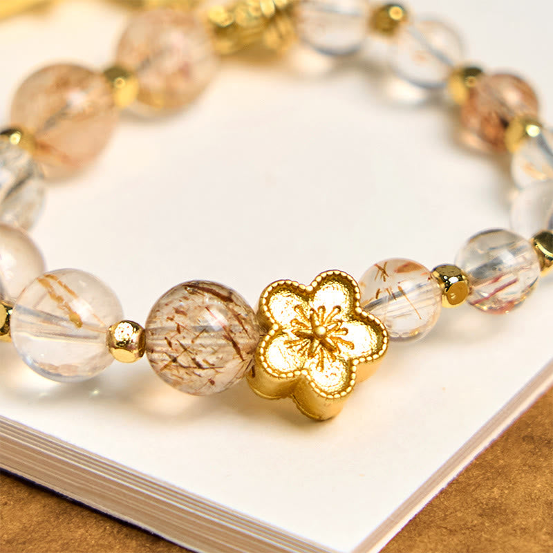 Bolsa colgante con cadena espiritual de flor de ciruelo con cristales naturales de Buddha Stones Super Seven