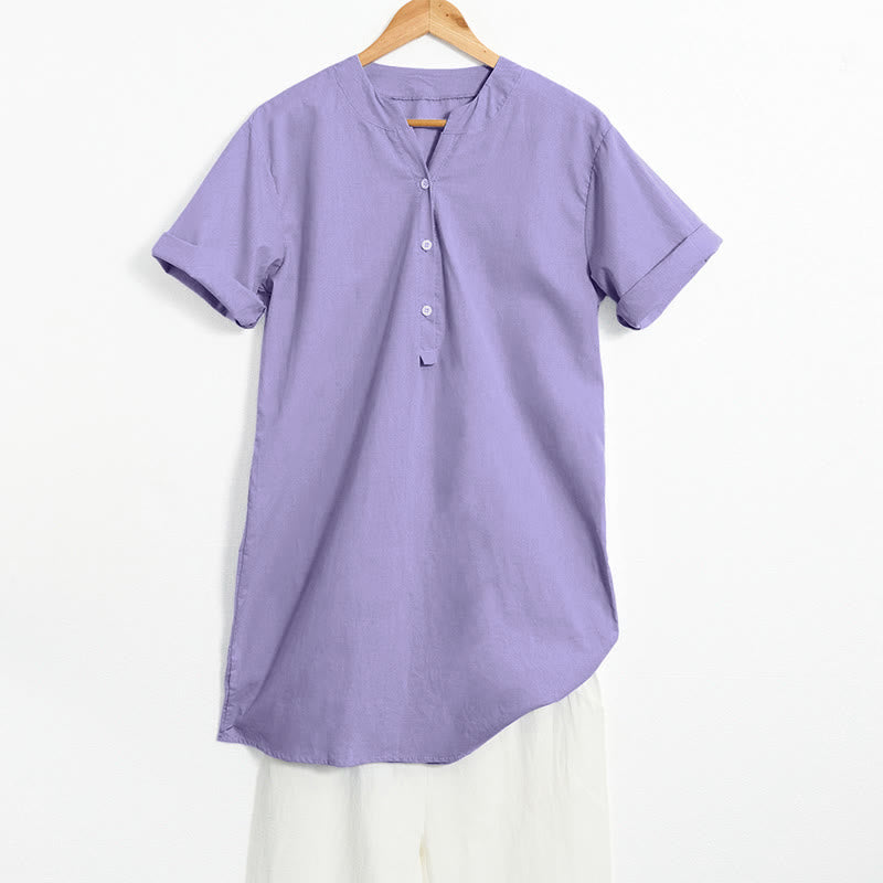 Camisa informal de manga corta con cuello entallado y botones lisos de Buddha Stones para mujer - Orquídea mediana - US20,UK/AU24,EU52 (5XL) - image 0