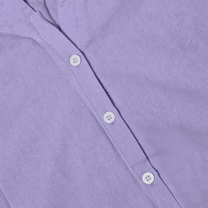 Camisa informal de manga corta con cuello entallado y botones lisos de Buddha Stones para mujer - image 4