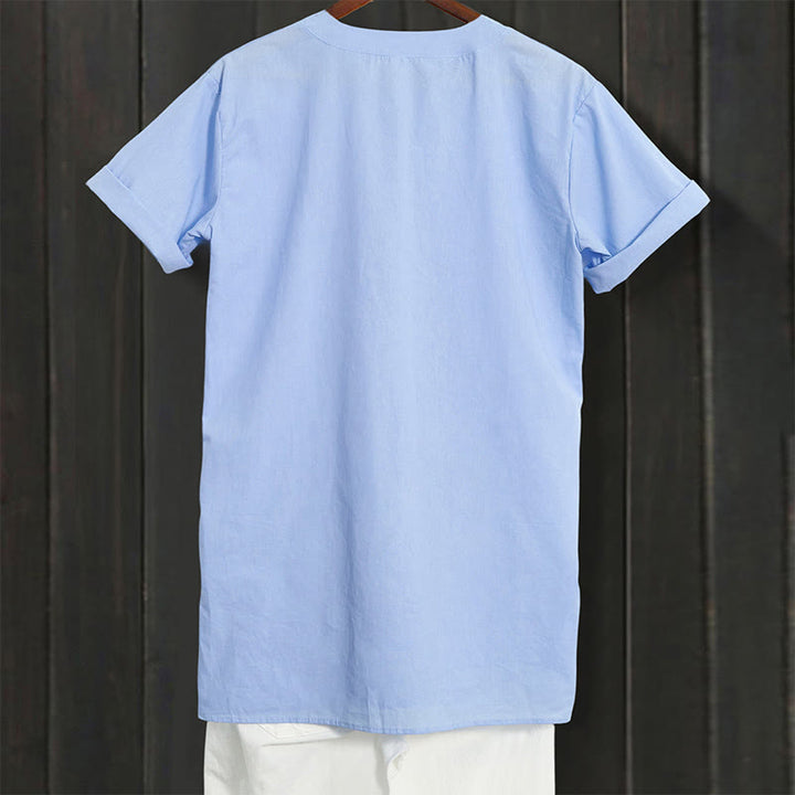 Camisa informal de manga corta con cuello entallado y botones lisos de Buddha Stones para mujer - image 6