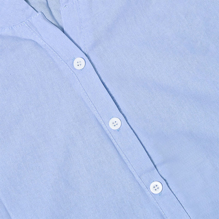 Camisa informal de manga corta con cuello entallado y botones lisos de Buddha Stones para mujer - image 9