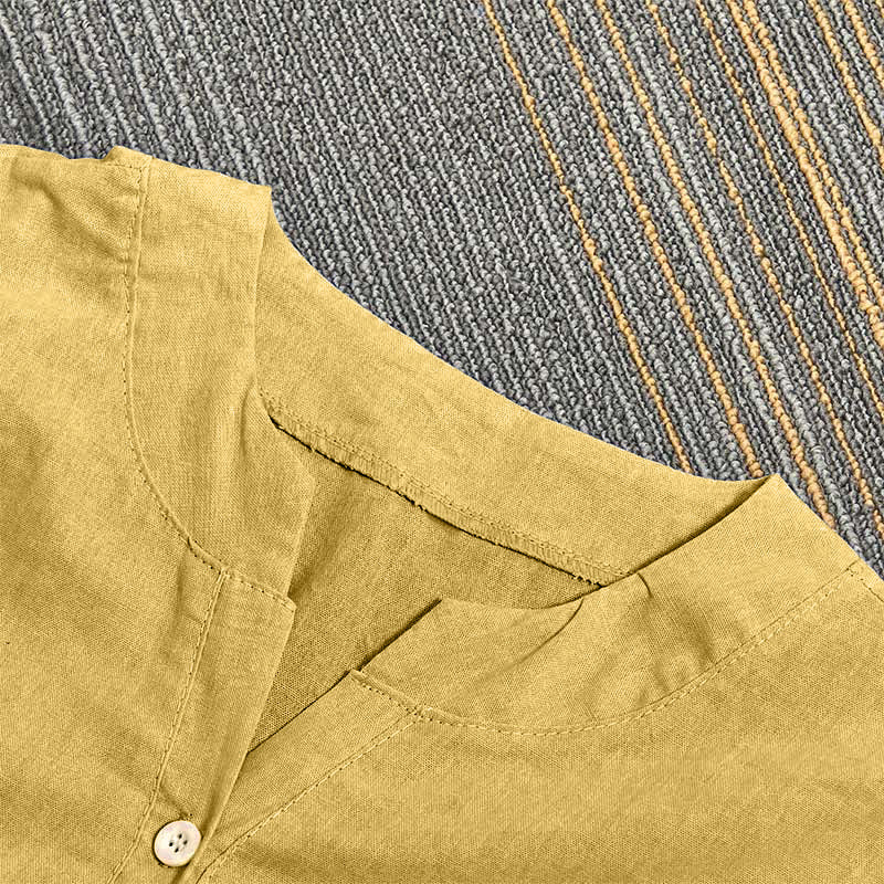 Camisa informal de manga corta con cuello entallado y botones lisos de Buddha Stones para mujer - image 12