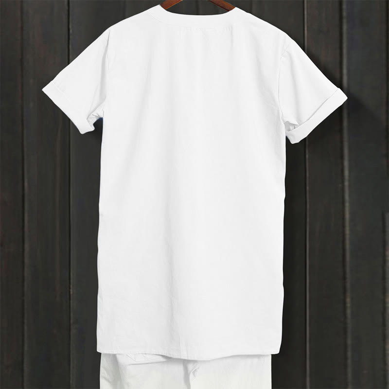 Camisa informal de manga corta con cuello entallado y botones lisos de Buddha Stones para mujer - image 18