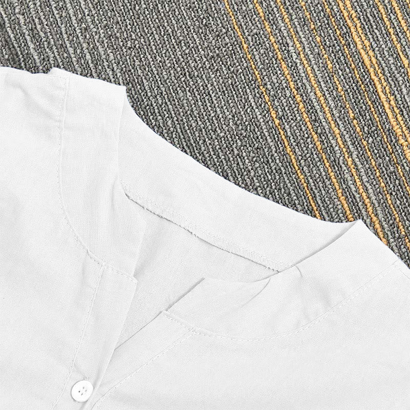 Camisa informal de manga corta con cuello entallado y botones lisos de Buddha Stones para mujer - image 19