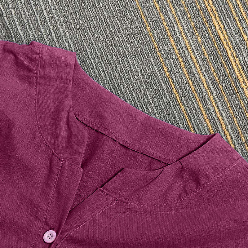 Camisa informal de manga corta con cuello entallado y botones lisos de Buddha Stones para mujer - image 23