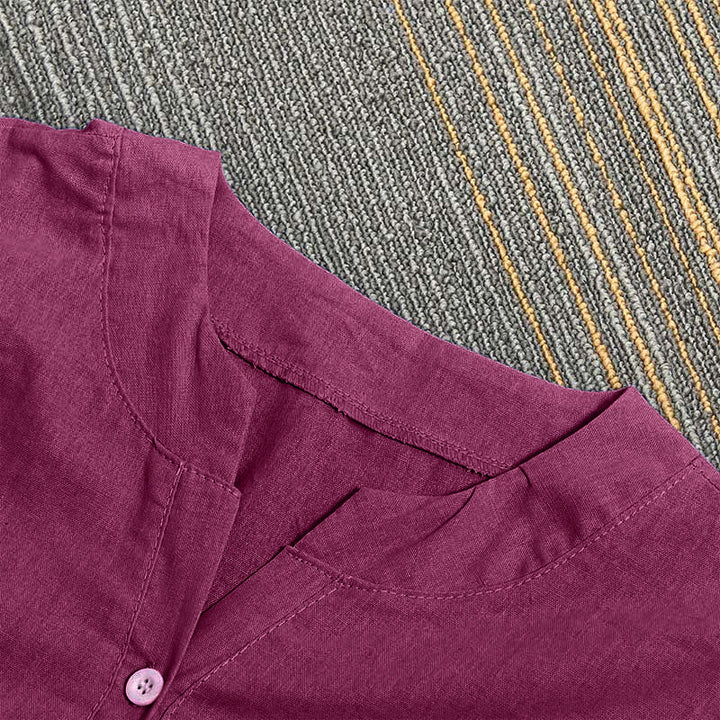 Camisa informal de manga corta con cuello entallado y botones lisos de Buddha Stones para mujer - image 23