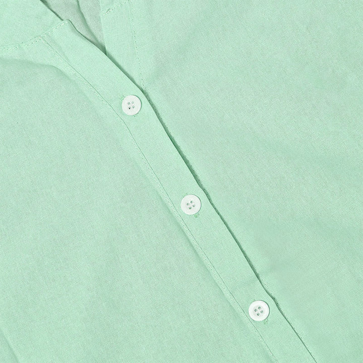 Camisa informal de manga corta con cuello entallado y botones lisos de Buddha Stones para mujer - image 28