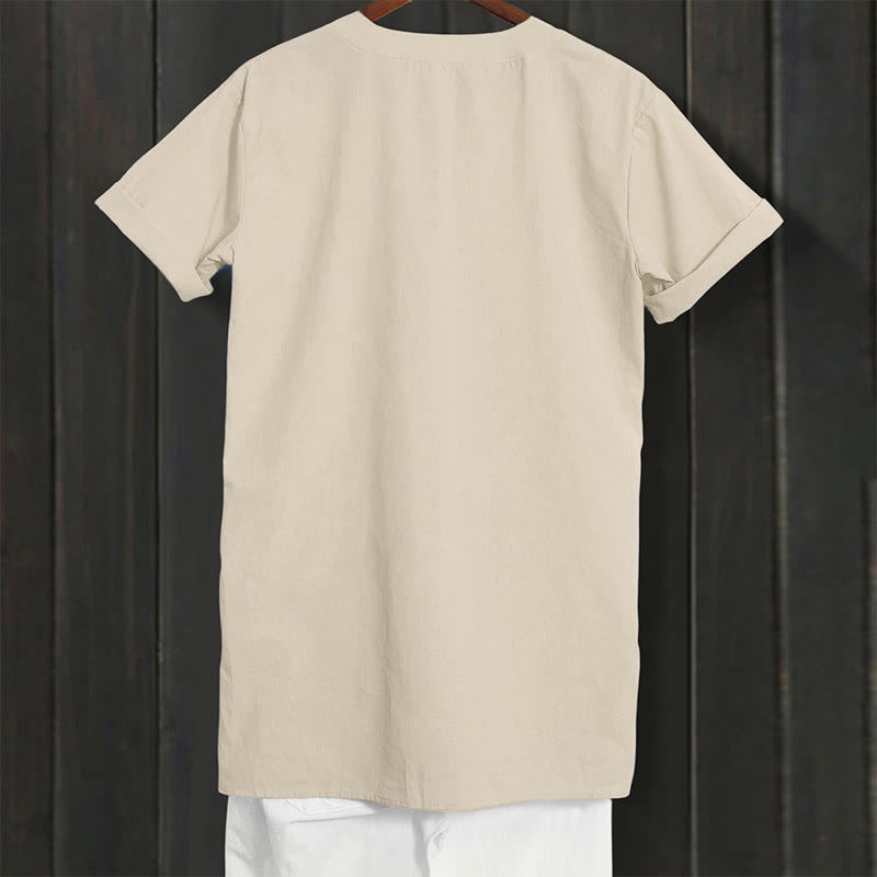 Camisa informal de manga corta con cuello entallado y botones lisos de Buddha Stones para mujer - image 43