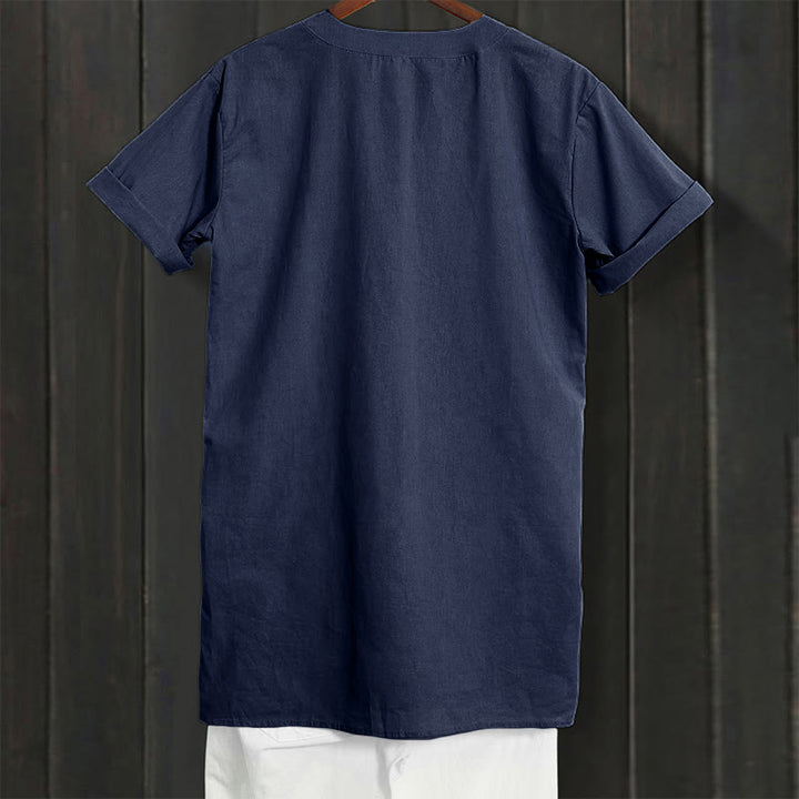 Camisa informal de manga corta con cuello entallado y botones lisos de Buddha Stones para mujer - image 57