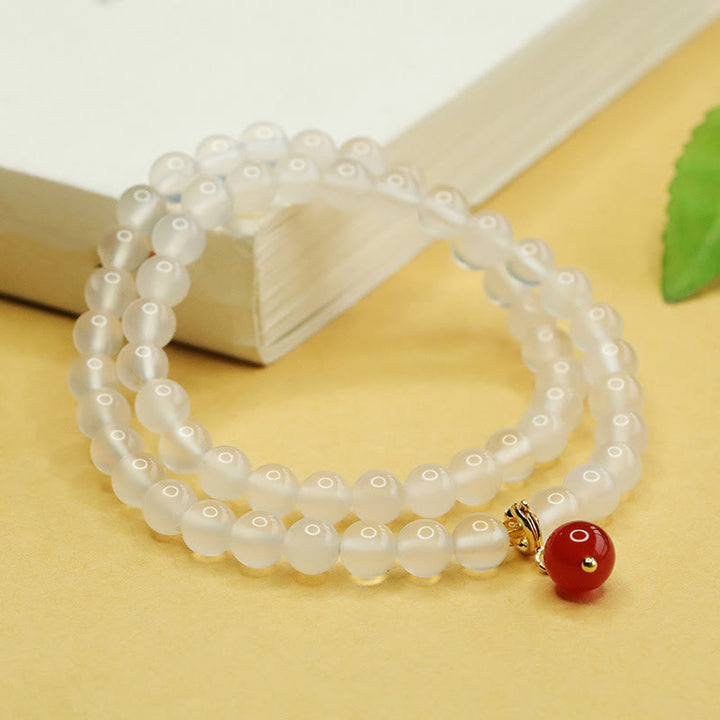 Pulsera de doble capa con cuentas de ágata roja y calcedonia natural de Buddha Stones para armonía positiva