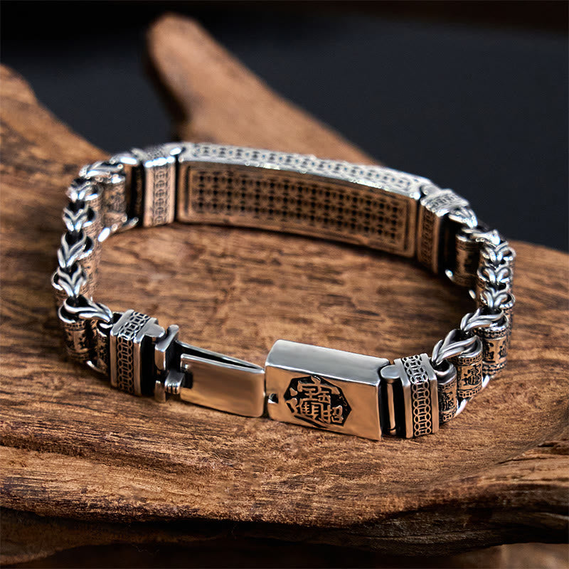 Pulsera de metal con Buddha Stones, hebilla de cobre tibetano, rueda de oración, Sutra del Corazón, Pi Xiu