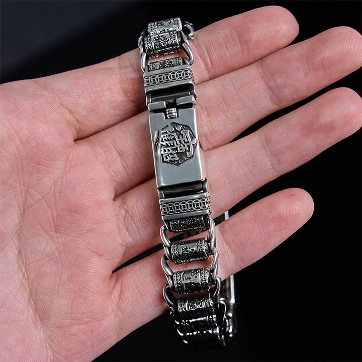 Pulsera de metal con Buddha Stones, hebilla de cobre tibetano, rueda de oración, Sutra del Corazón, Pi Xiu