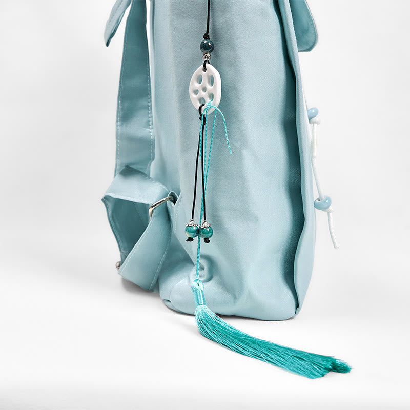 Mochila de lona de gran capacidad bordada con loto azul y Buddha Stones , hecha a mano