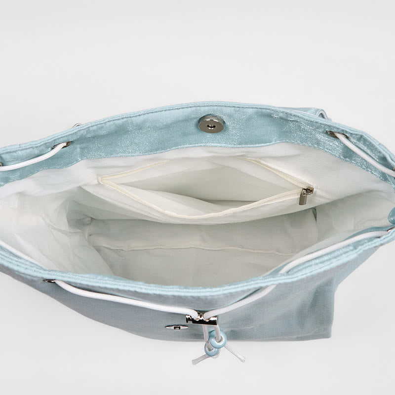 Mochila de lona de gran capacidad bordada con loto azul y Buddha Stones , hecha a mano