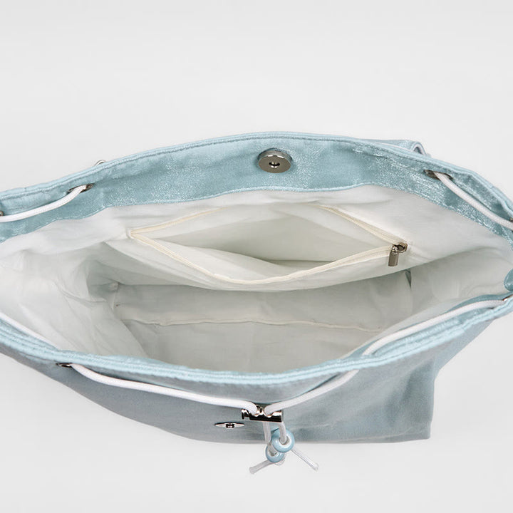 Mochila de lona de gran capacidad bordada con loto azul y Buddha Stones , hecha a mano