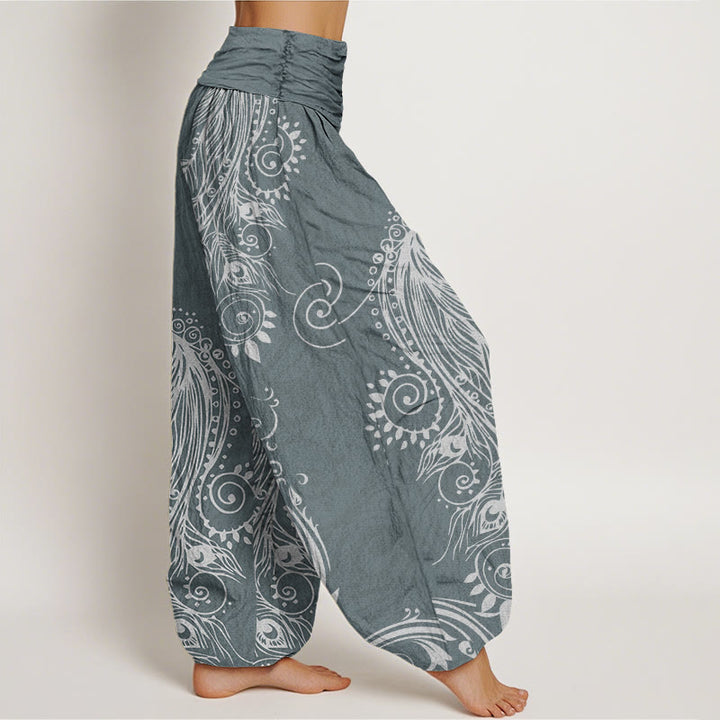 Pantalones harén con cintura elástica para mujer, diseño informal de pavo real y Buddha Stones - image 7