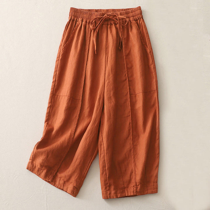 Pantalones casuales de pierna ancha con bolsillos y diseño de Buddha Stones, de poliéster, lisos, de retazos, para mujer, de largo 7-8 - Ladrillo refractario - US8-10,UK/AU12-14,EU40-42 (2XL) - image 12